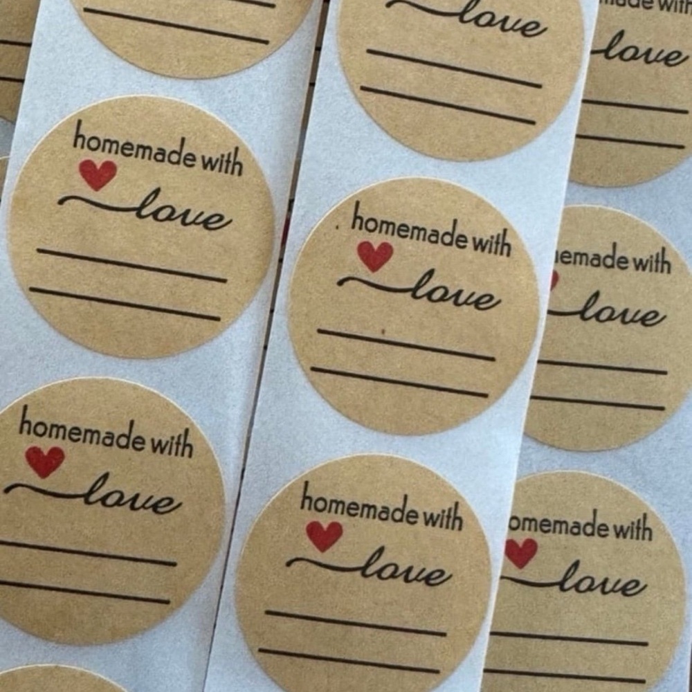 40 Small Homemade with Love Stickers! (Quarter Size)